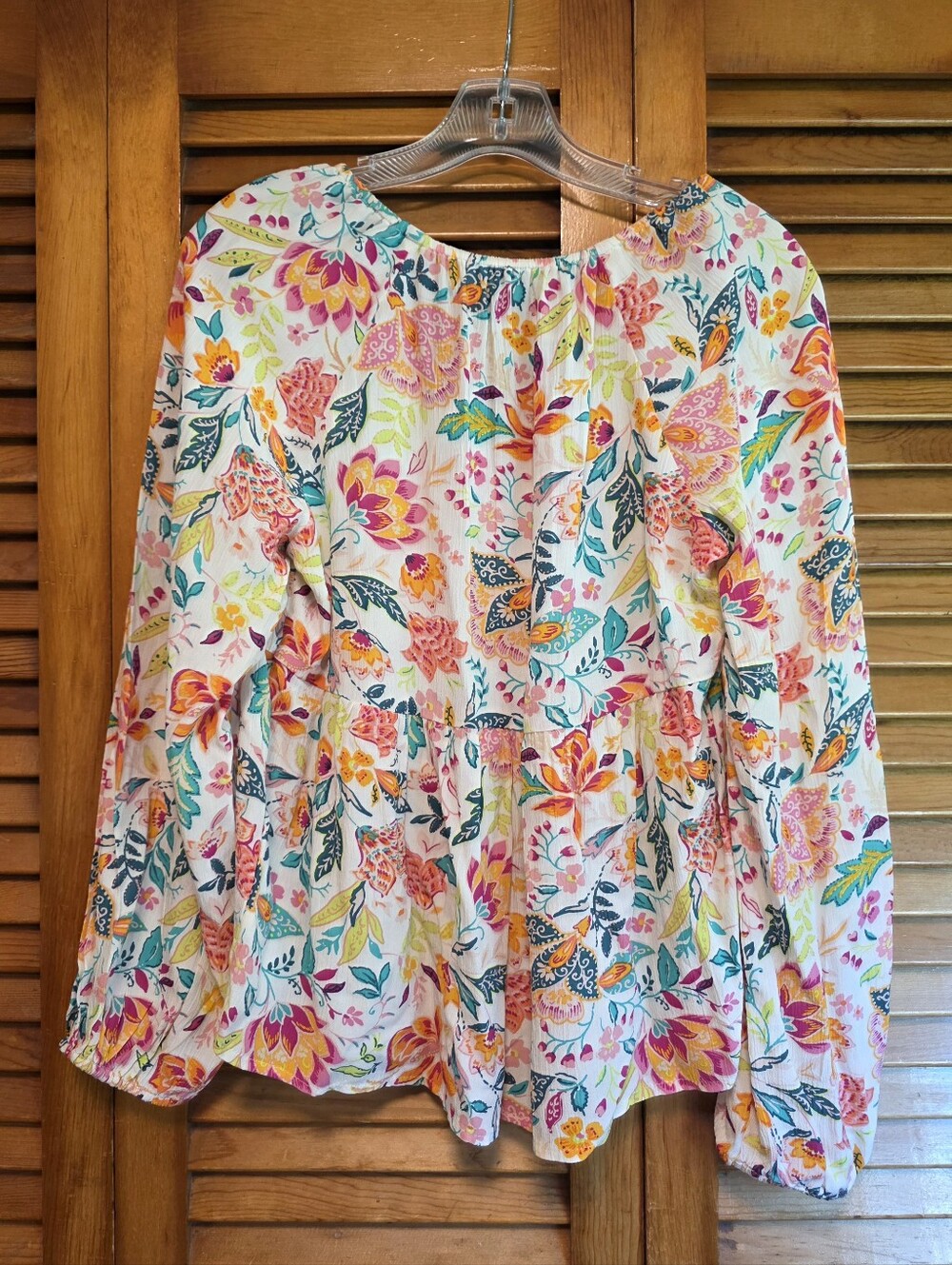 Old Navy Floral V-Neck Peasant Blouse Long Sleeve Boho Top Womens Size M - Picture 2 of 13